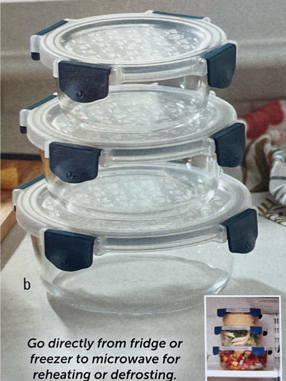 Princess House Glass Food Storage Containers with Blue Clip Lids - 3-Piece Set